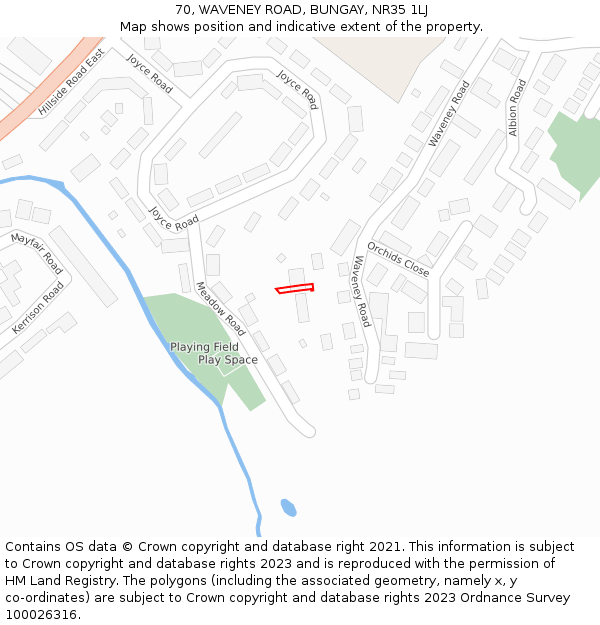 70, WAVENEY ROAD, BUNGAY, NR35 1LJ: Location map and indicative extent of plot
