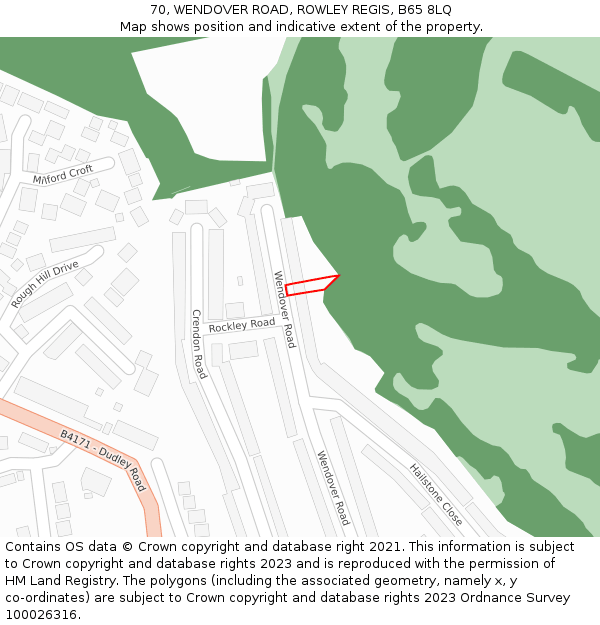 70, WENDOVER ROAD, ROWLEY REGIS, B65 8LQ: Location map and indicative extent of plot