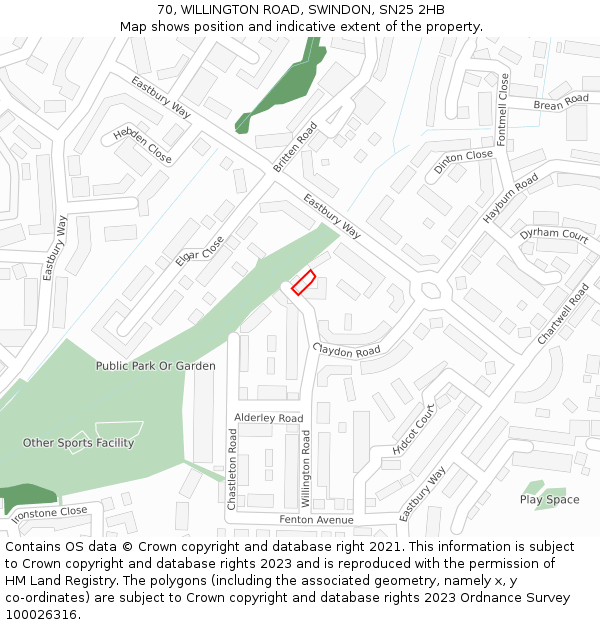 70, WILLINGTON ROAD, SWINDON, SN25 2HB: Location map and indicative extent of plot