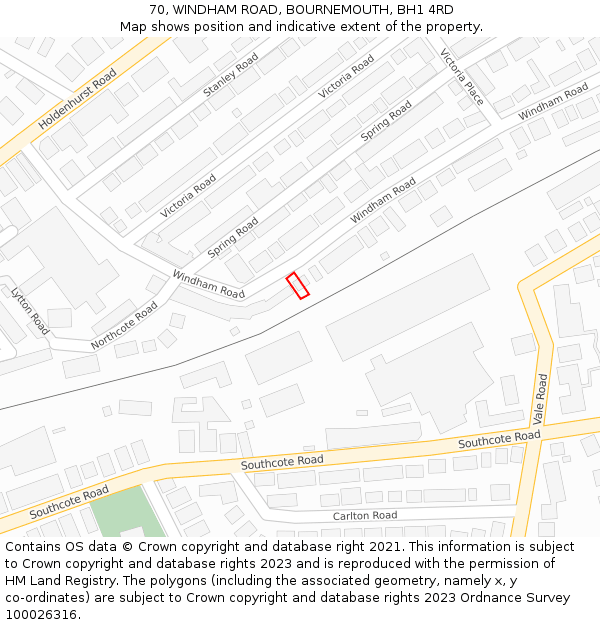70, WINDHAM ROAD, BOURNEMOUTH, BH1 4RD: Location map and indicative extent of plot