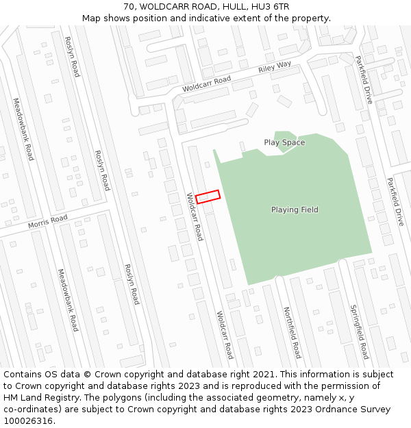 70, WOLDCARR ROAD, HULL, HU3 6TR: Location map and indicative extent of plot