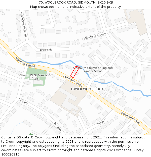 70, WOOLBROOK ROAD, SIDMOUTH, EX10 9XB: Location map and indicative extent of plot