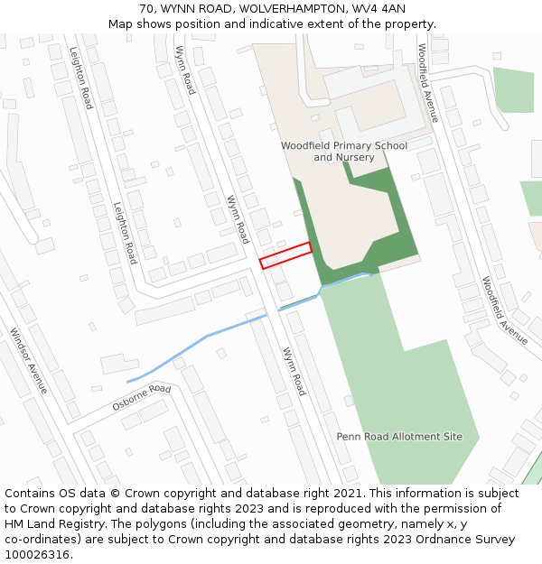 70, WYNN ROAD, WOLVERHAMPTON, WV4 4AN: Location map and indicative extent of plot