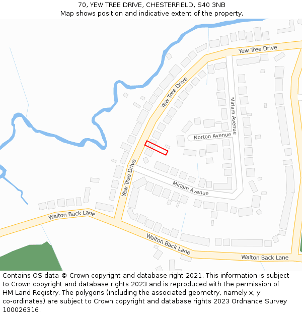 70, YEW TREE DRIVE, CHESTERFIELD, S40 3NB: Location map and indicative extent of plot