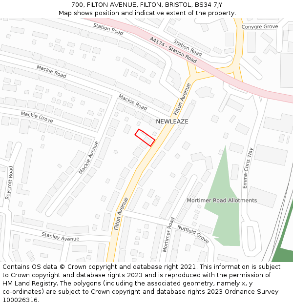 700, FILTON AVENUE, FILTON, BRISTOL, BS34 7JY: Location map and indicative extent of plot