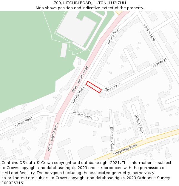 700, HITCHIN ROAD, LUTON, LU2 7UH: Location map and indicative extent of plot