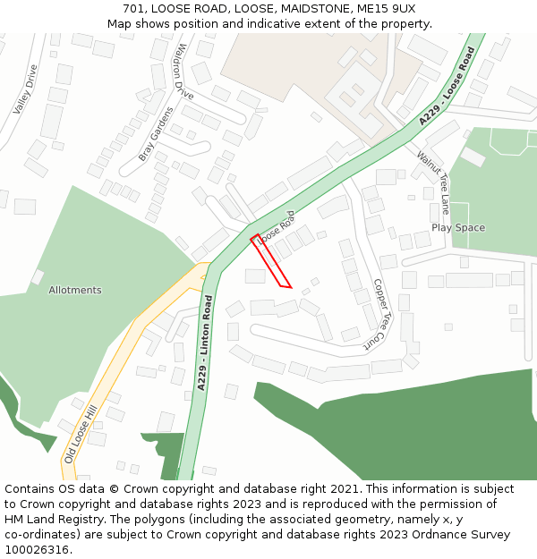 701, LOOSE ROAD, LOOSE, MAIDSTONE, ME15 9UX: Location map and indicative extent of plot