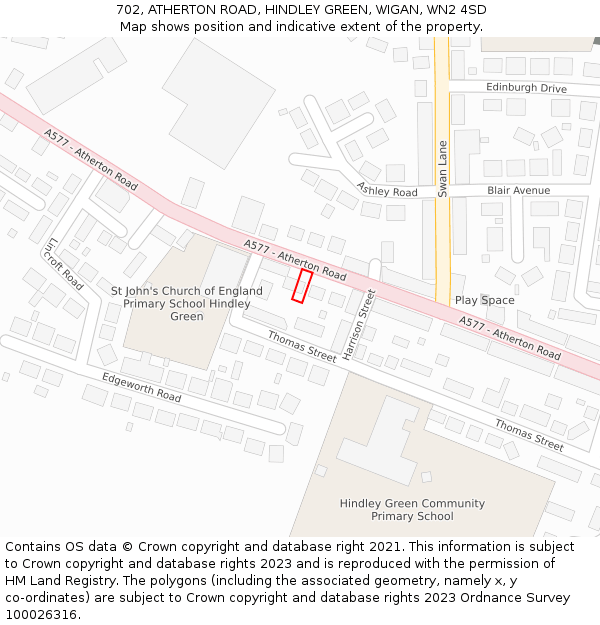 702, ATHERTON ROAD, HINDLEY GREEN, WIGAN, WN2 4SD: Location map and indicative extent of plot