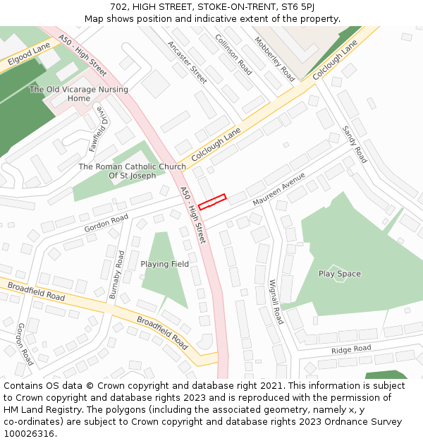 702, HIGH STREET, STOKE-ON-TRENT, ST6 5PJ: Location map and indicative extent of plot