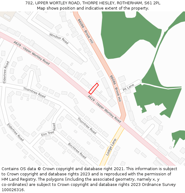 702, UPPER WORTLEY ROAD, THORPE HESLEY, ROTHERHAM, S61 2PL: Location map and indicative extent of plot