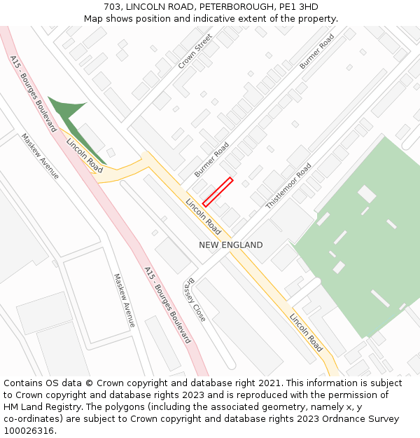 703, LINCOLN ROAD, PETERBOROUGH, PE1 3HD: Location map and indicative extent of plot