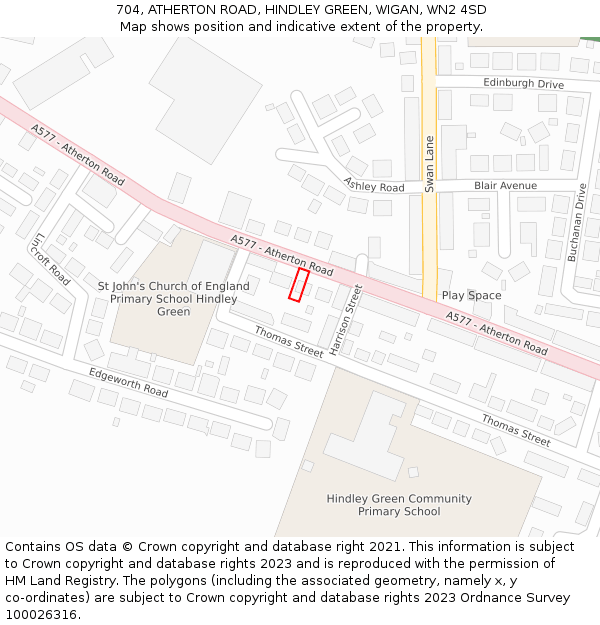 704, ATHERTON ROAD, HINDLEY GREEN, WIGAN, WN2 4SD: Location map and indicative extent of plot