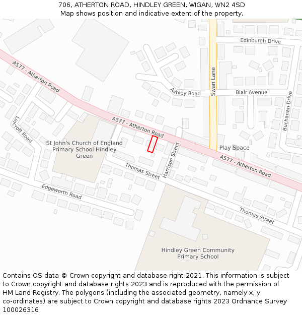706, ATHERTON ROAD, HINDLEY GREEN, WIGAN, WN2 4SD: Location map and indicative extent of plot