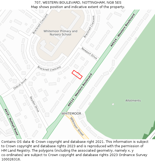 707, WESTERN BOULEVARD, NOTTINGHAM, NG8 5ES: Location map and indicative extent of plot