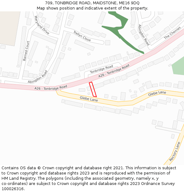 709, TONBRIDGE ROAD, MAIDSTONE, ME16 9DQ: Location map and indicative extent of plot