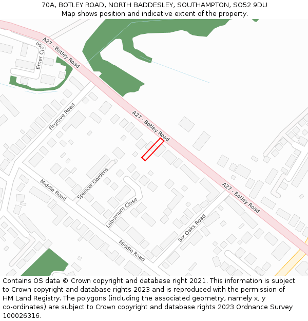 70A, BOTLEY ROAD, NORTH BADDESLEY, SOUTHAMPTON, SO52 9DU: Location map and indicative extent of plot