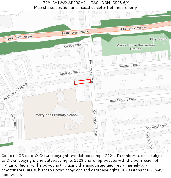 70A, RAILWAY APPROACH, BASILDON, SS15 6JX: Location map and indicative extent of plot