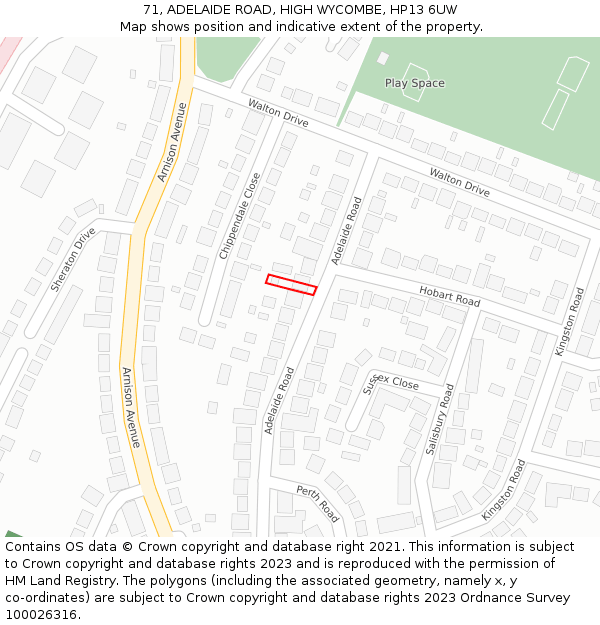 71, ADELAIDE ROAD, HIGH WYCOMBE, HP13 6UW: Location map and indicative extent of plot