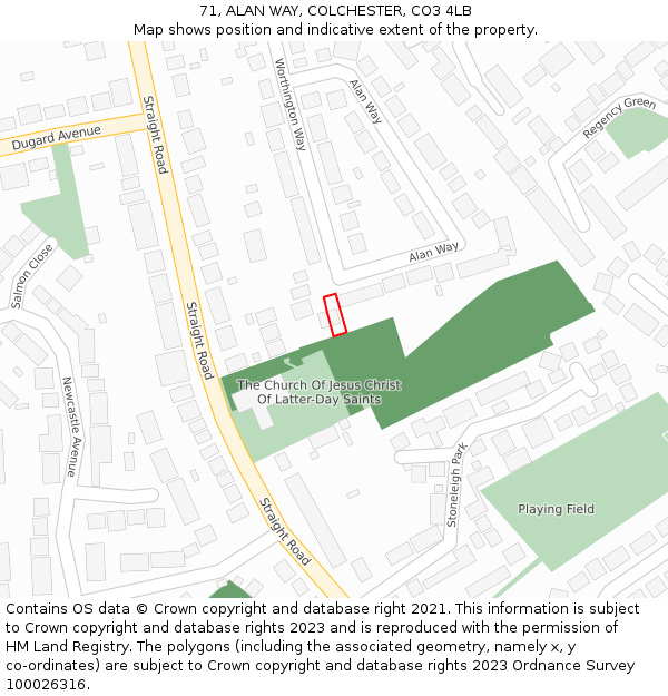 71, ALAN WAY, COLCHESTER, CO3 4LB: Location map and indicative extent of plot
