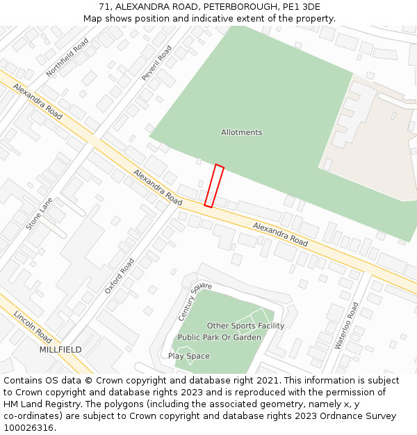 71, ALEXANDRA ROAD, PETERBOROUGH, PE1 3DE: Location map and indicative extent of plot