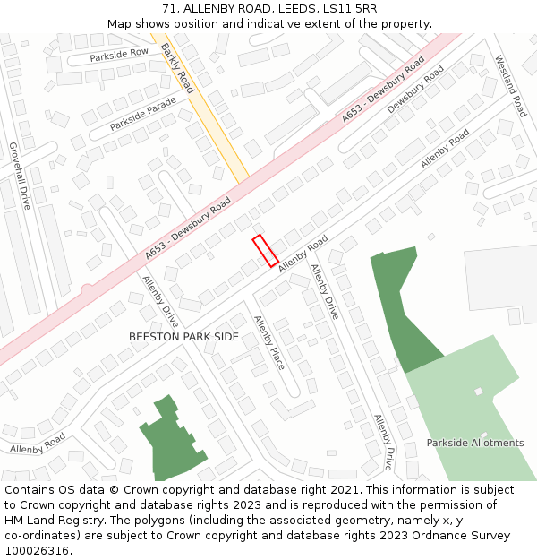 71, ALLENBY ROAD, LEEDS, LS11 5RR: Location map and indicative extent of plot
