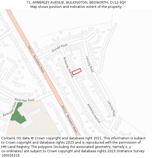 71, AMBERLEY AVENUE, BULKINGTON, BEDWORTH, CV12 9QY: Location map and indicative extent of plot