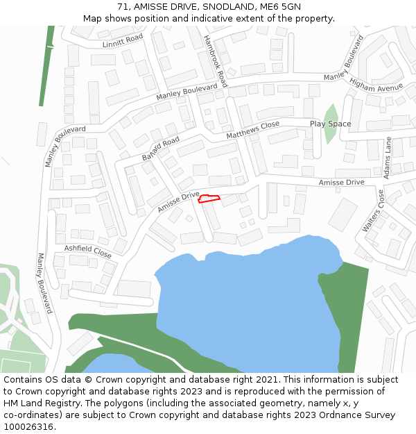 71, AMISSE DRIVE, SNODLAND, ME6 5GN: Location map and indicative extent of plot