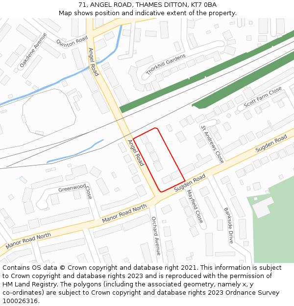 71, ANGEL ROAD, THAMES DITTON, KT7 0BA: Location map and indicative extent of plot