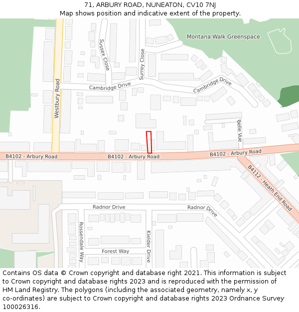 71, ARBURY ROAD, NUNEATON, CV10 7NJ: Location map and indicative extent of plot