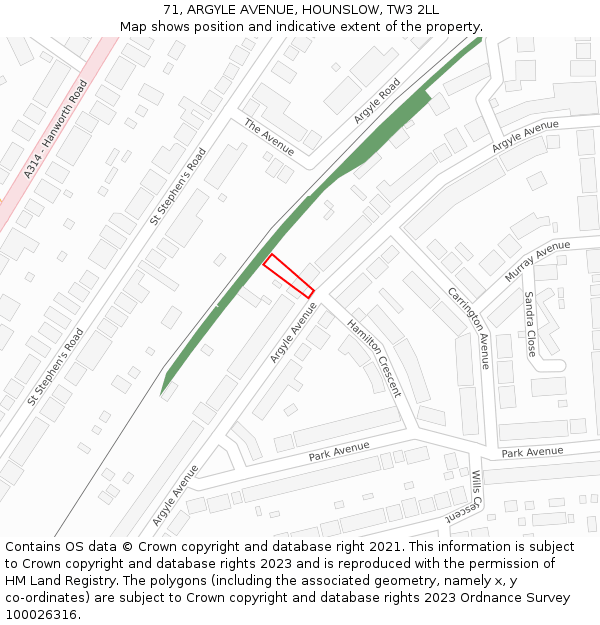 71, ARGYLE AVENUE, HOUNSLOW, TW3 2LL: Location map and indicative extent of plot