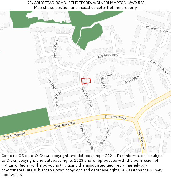 71, ARMSTEAD ROAD, PENDEFORD, WOLVERHAMPTON, WV9 5RF: Location map and indicative extent of plot
