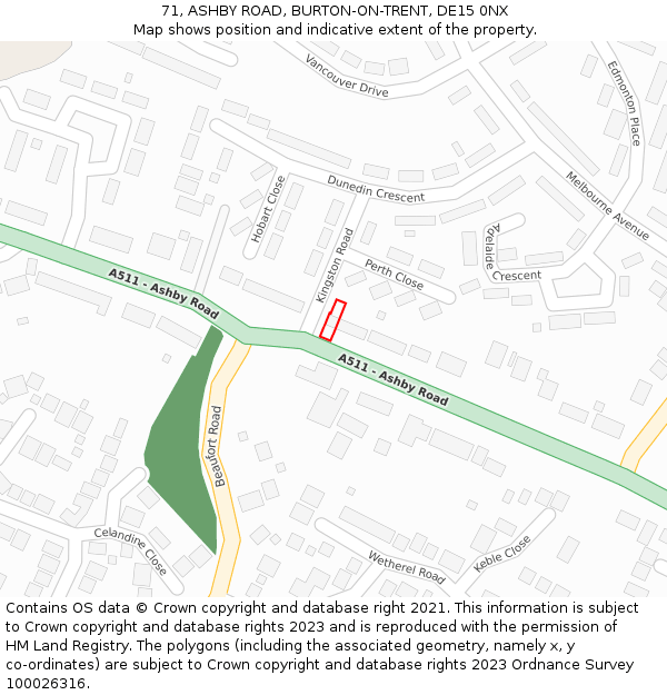 71, ASHBY ROAD, BURTON-ON-TRENT, DE15 0NX: Location map and indicative extent of plot