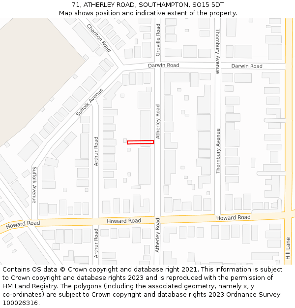 71, ATHERLEY ROAD, SOUTHAMPTON, SO15 5DT: Location map and indicative extent of plot