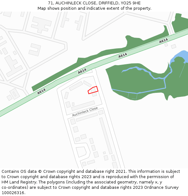 71, AUCHINLECK CLOSE, DRIFFIELD, YO25 9HE: Location map and indicative extent of plot