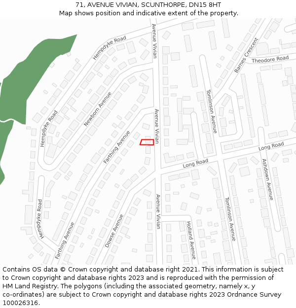 71, AVENUE VIVIAN, SCUNTHORPE, DN15 8HT: Location map and indicative extent of plot