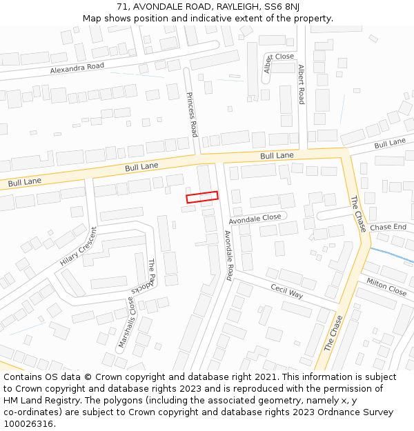 71, AVONDALE ROAD, RAYLEIGH, SS6 8NJ: Location map and indicative extent of plot