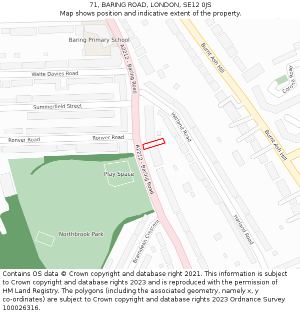 71, BARING ROAD, LONDON, SE12 0JS: Location map and indicative extent of plot
