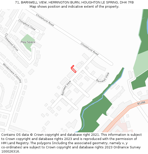 71, BARNWELL VIEW, HERRINGTON BURN, HOUGHTON LE SPRING, DH4 7FB: Location map and indicative extent of plot