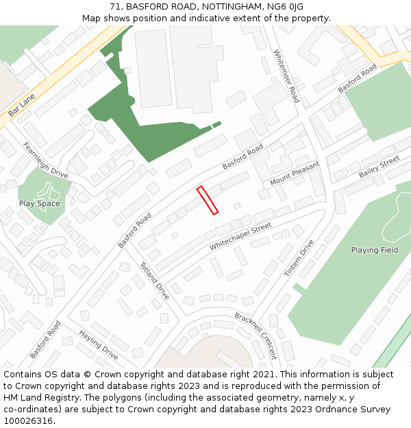 71, BASFORD ROAD, NOTTINGHAM, NG6 0JG: Location map and indicative extent of plot