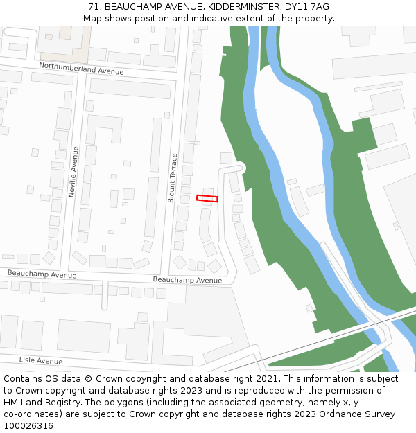 71, BEAUCHAMP AVENUE, KIDDERMINSTER, DY11 7AG: Location map and indicative extent of plot