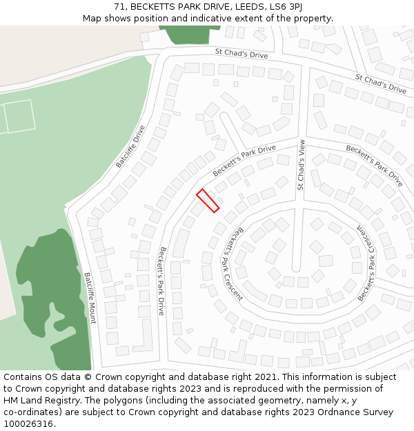 71, BECKETTS PARK DRIVE, LEEDS, LS6 3PJ: Location map and indicative extent of plot