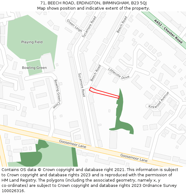 71, BEECH ROAD, ERDINGTON, BIRMINGHAM, B23 5QJ: Location map and indicative extent of plot