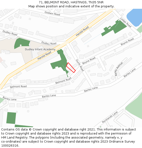 71, BELMONT ROAD, HASTINGS, TN35 5NR: Location map and indicative extent of plot