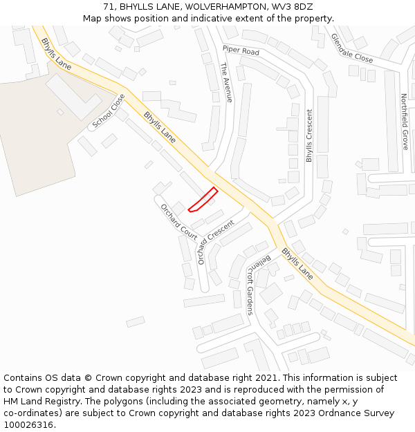 71, BHYLLS LANE, WOLVERHAMPTON, WV3 8DZ: Location map and indicative extent of plot