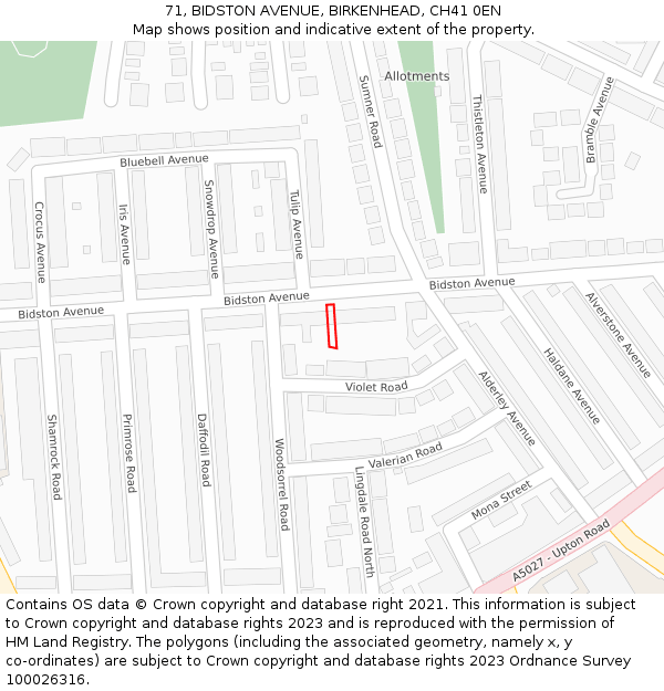 71, BIDSTON AVENUE, BIRKENHEAD, CH41 0EN: Location map and indicative extent of plot