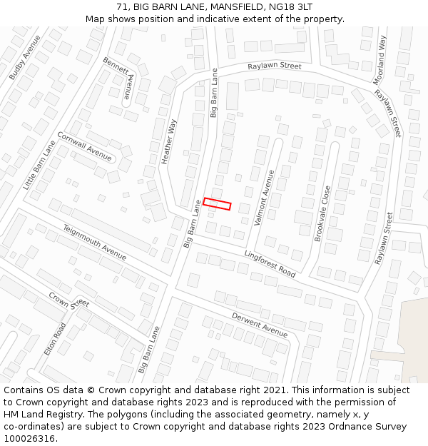 71, BIG BARN LANE, MANSFIELD, NG18 3LT: Location map and indicative extent of plot