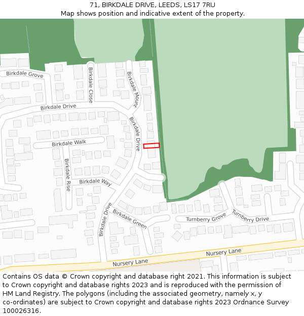 71, BIRKDALE DRIVE, LEEDS, LS17 7RU: Location map and indicative extent of plot