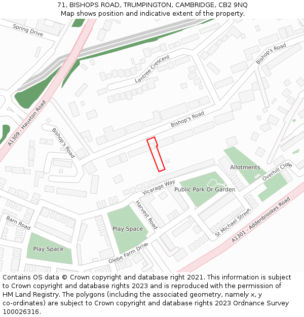 71, BISHOPS ROAD, TRUMPINGTON, CAMBRIDGE, CB2 9NQ: Location map and indicative extent of plot