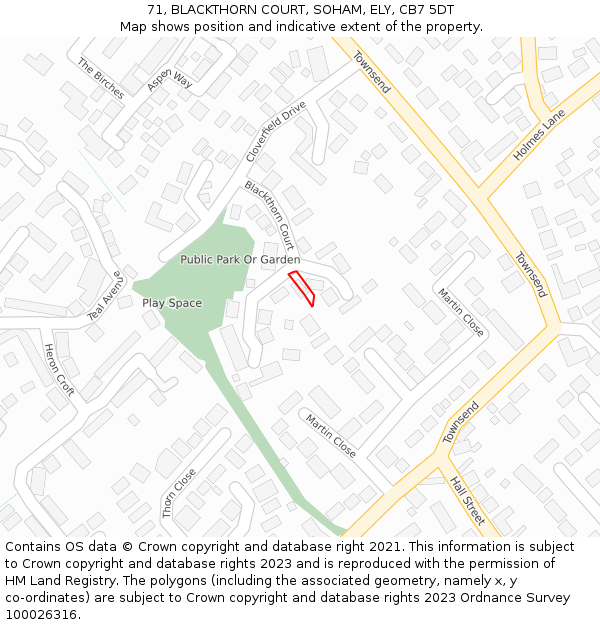 71, BLACKTHORN COURT, SOHAM, ELY, CB7 5DT: Location map and indicative extent of plot