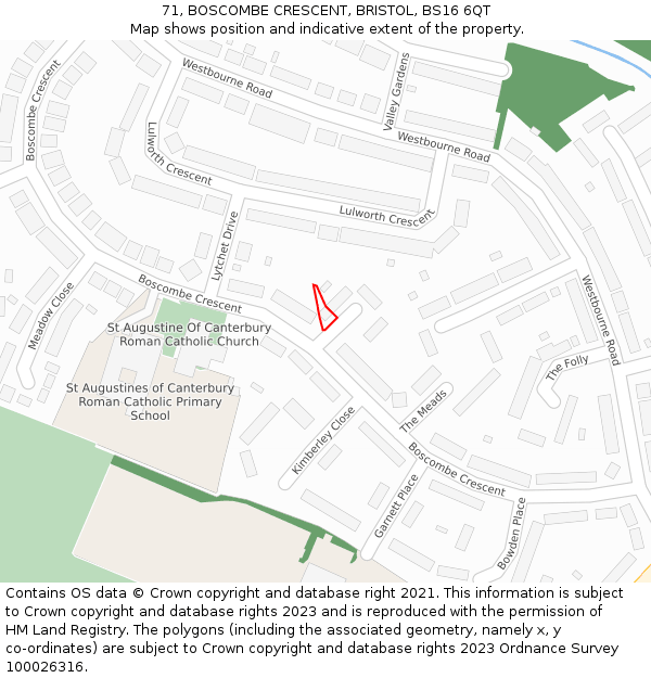 71, BOSCOMBE CRESCENT, BRISTOL, BS16 6QT: Location map and indicative extent of plot